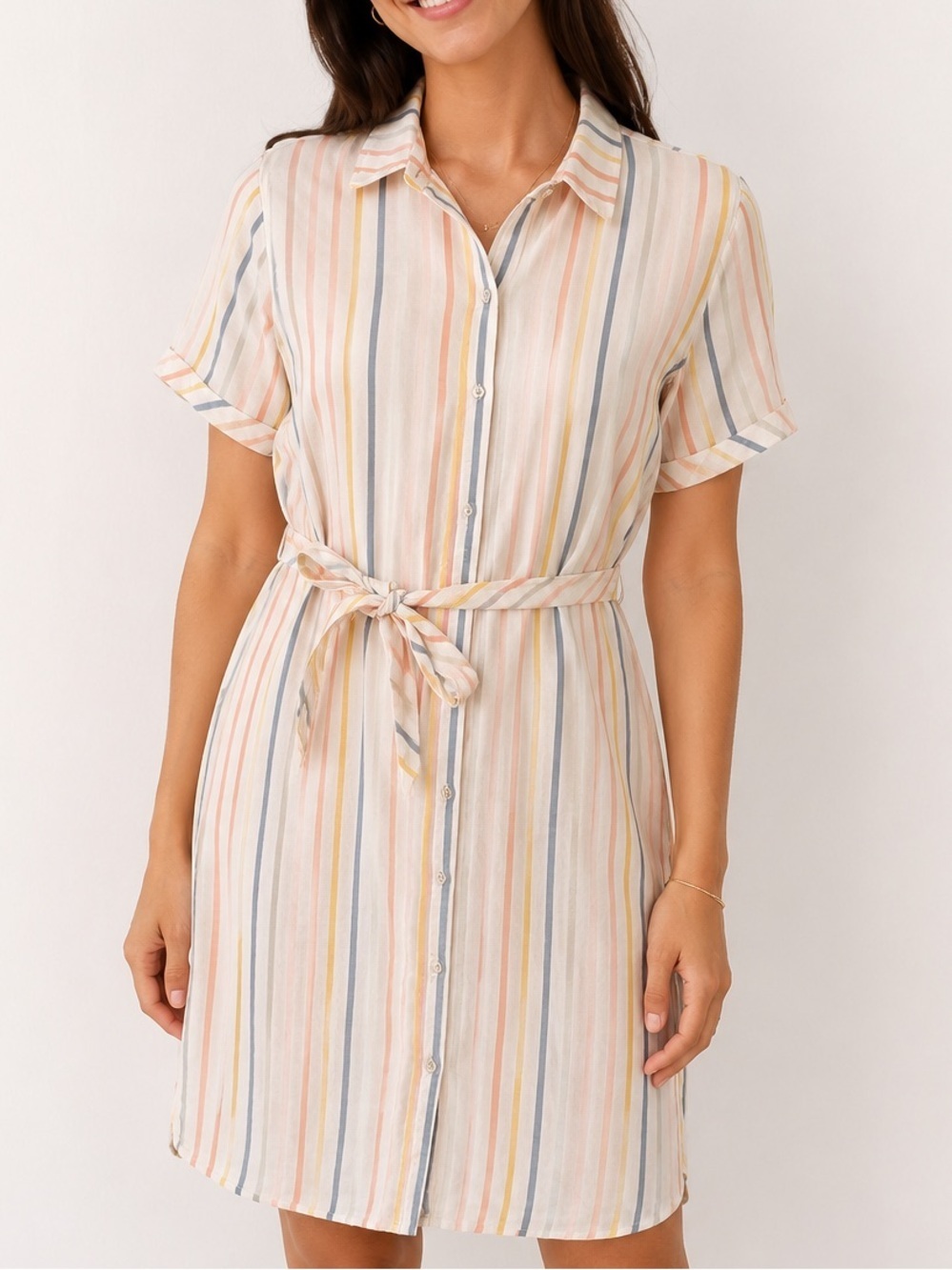 Faherty Organic Cotton Rainbow Stripe Shirtdress Button Up Lila Dress Medium